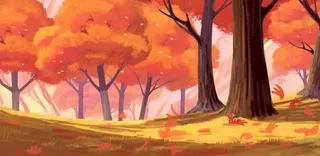 秋季树木黄了红了落叶森林金红色背景