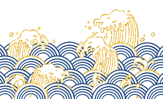 中国风鎏金浪花波浪背景免抠