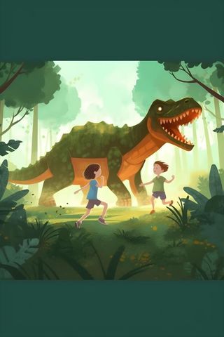 恐龙儿童大自然森林奔跑插画海报素材背景
