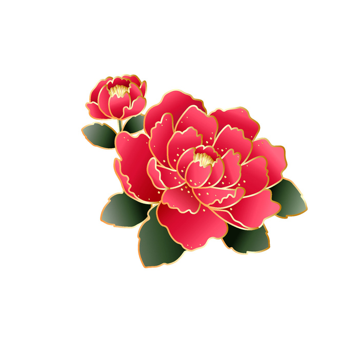 手绘国潮中国风古典牡丹花国花花卉装饰图案PSD设计素材