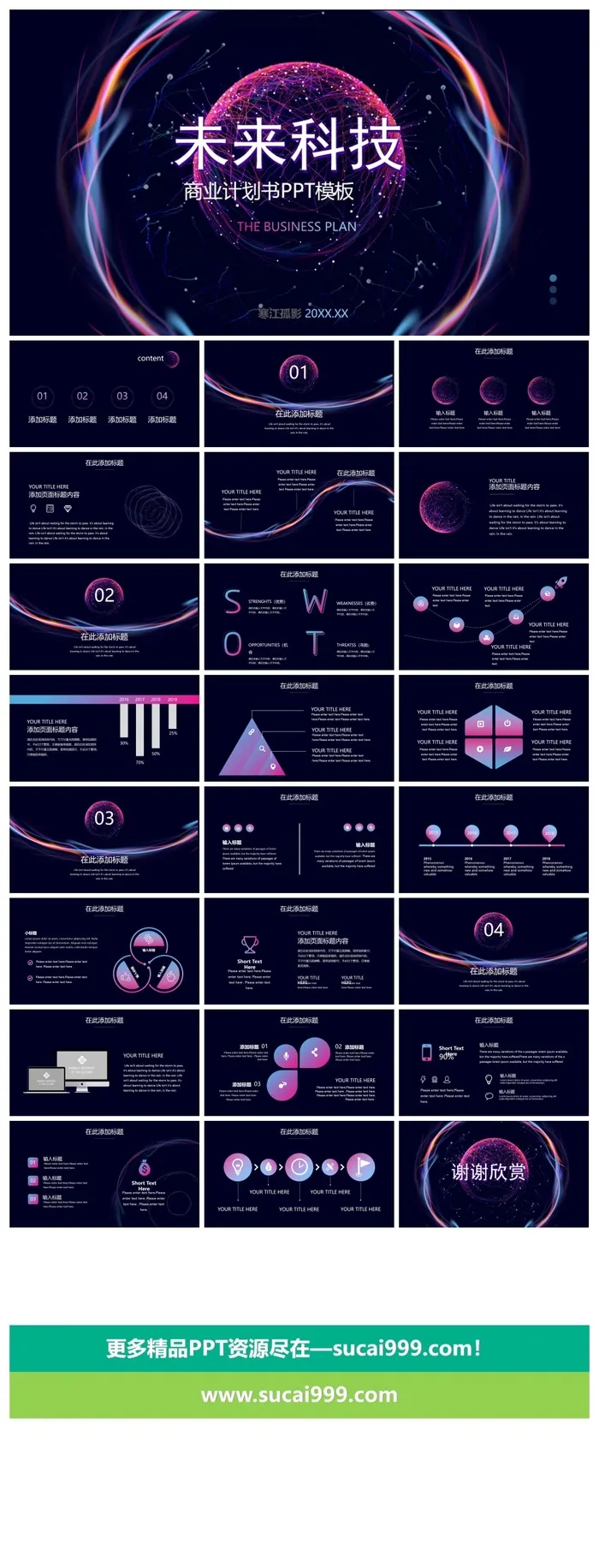抽象光环点线星球背景的未来科技商业计划书PPT模板