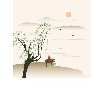 清明清明节牧童和牛场景元素