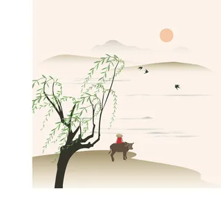 清明清明节牧童和牛场景元素