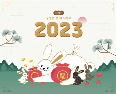 手绘2023年卡通兔年插画