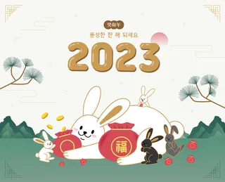 手绘2023年卡通兔年插画