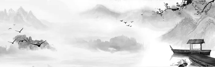 山水船古风背景电商素材