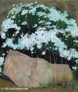 吴冠中手绘白色花卉植物装饰画