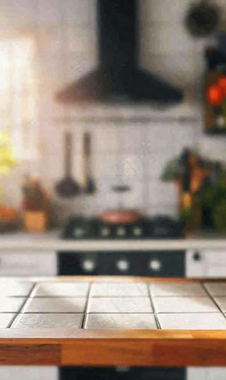 现代简约厨房朦胧摄影厨具家具摄影图