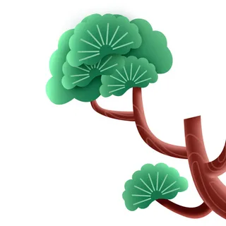 国潮风松树松枝松柏树木手绘植物装饰图案元素PSD设计素材