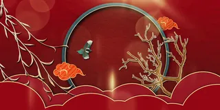 中国风国潮宫廷复古祥云锦鲤花卉扇子BANNER海报背景PSD素材