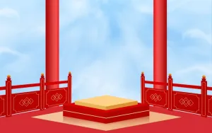 红色国风电商展台背景双十一大促立体背景