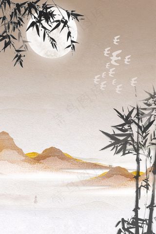 竹林水墨国画背景中国风海报