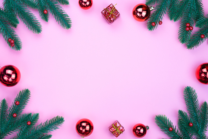 圣诞节垂直画幅场景圣诞装饰圣诞球纯色背景(52)