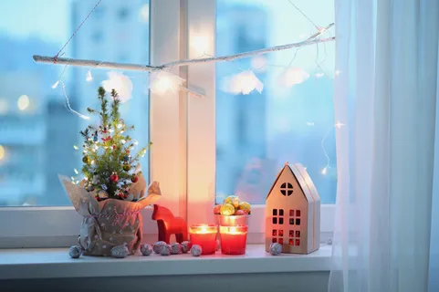 圣诞节装饰窗户门冬天新年装饰室内外场景(86)