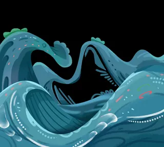 中国风国潮插画海浪波浪背景装饰浪花图案元素