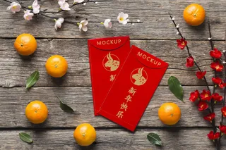 新年红包花朵桔子装饰PSD素材