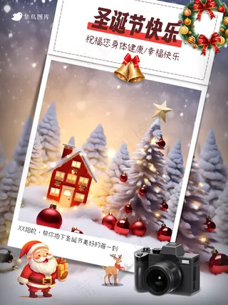 原创相机品牌圣诞节灰色白色宣传海报
