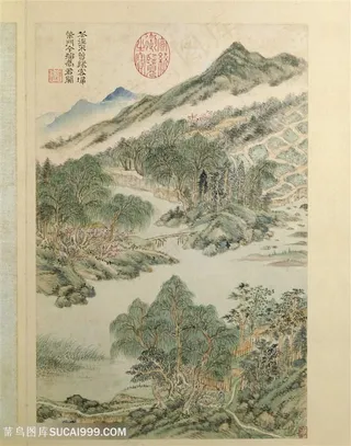 清代画家王时敏杜甫诗意图山村春色国画图片