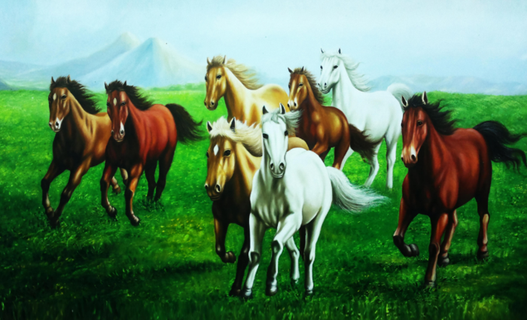 马到成功八马山水背景墙 