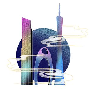 国潮风旅游建筑城市地标景区北京上海插图插画元素素材设计模板