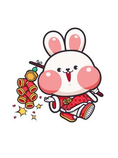 鞭炮兔子 新年兔 卡通兔 兔子 兔年兔子