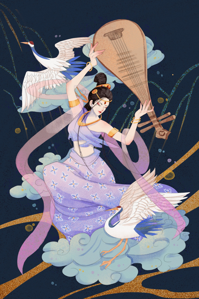 复古中国风国潮神话人物敦煌插画仙女手绘海报背景PSD设计素材psd模版下载