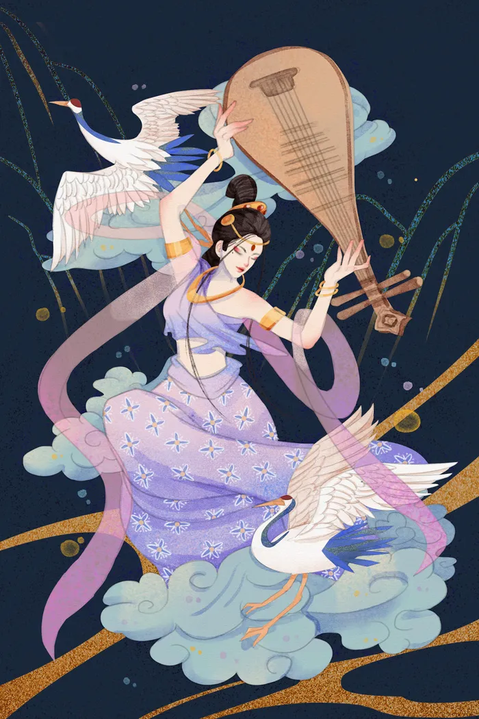 复古中国风国潮神话人物敦煌插画仙女手绘海报背景PSD设计素材psd模版下载