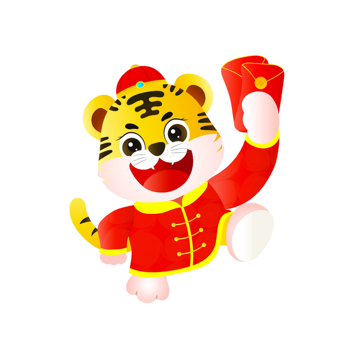 手绘2022虎年新年春节卡通老虎形象IP插画元素AI设计素材图案