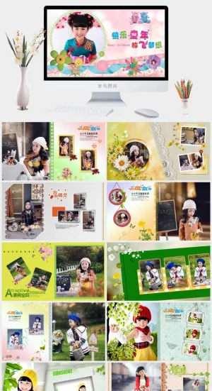 精美彩色儿童写真成长电子相册PPT模板预览图