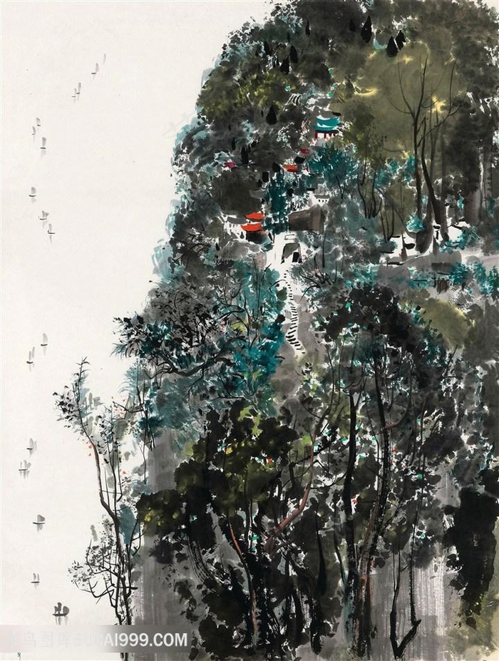 吴冠中水墨树林美景装饰画