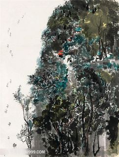 吴冠中水墨树林美景装饰画