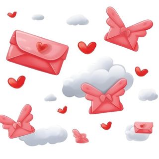 爱心白云信封情人节免抠