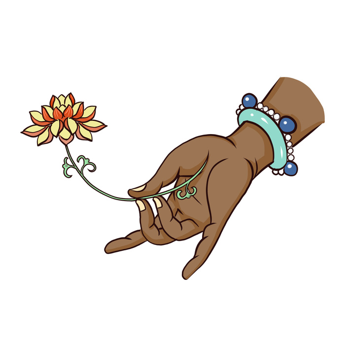 禅意佛手拈花指莲花佛珠敦煌文化线描稿国潮风元素设计模板素材