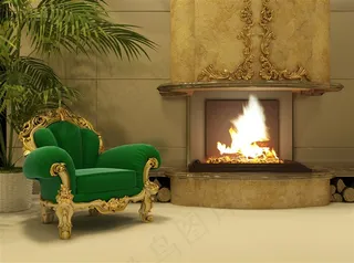 欧式室内沙发火炉渲染效果高清图片