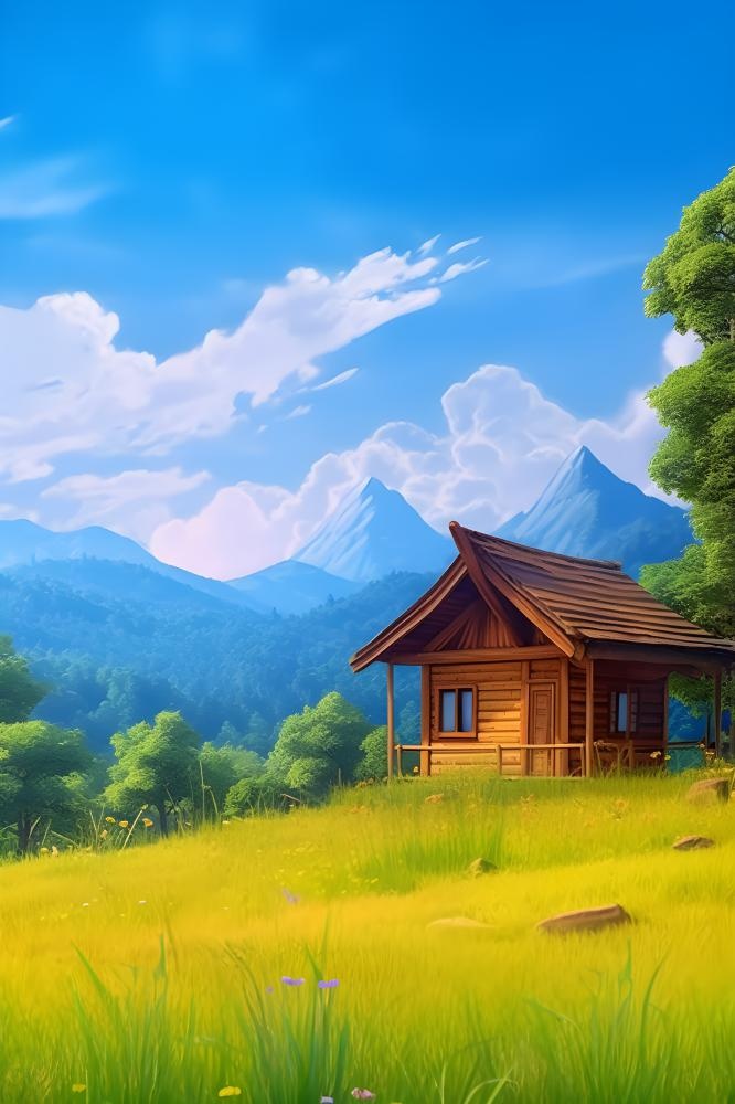 夏日阳光小屋清新背景(2400x3600)