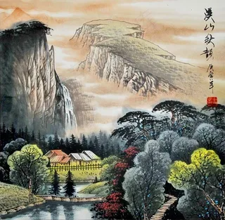 溪山秋韵水墨画