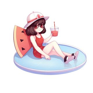 游泳度假女生泳圈清新元素