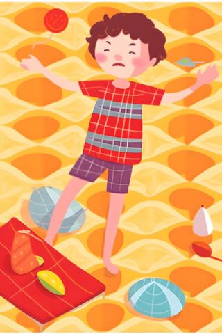 夏日躺着休息的男孩炎热海报素材背景