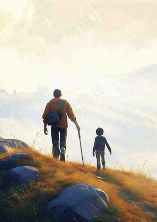 户外郊外徒步登山运动探险旅行手绘插画，健身健康