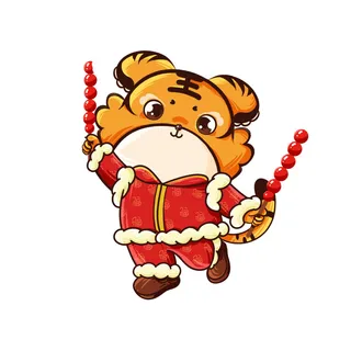 中国风2022虎年元旦新年卡通老虎形象装饰元素插画ps素材