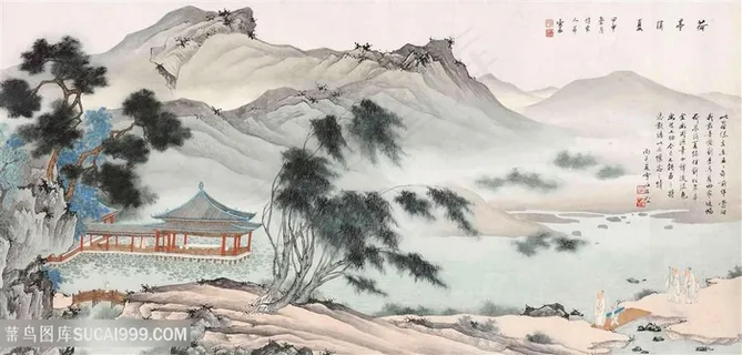 白雪石巍峨山脉水墨风景画装饰画 白雪石巍峨山脉水墨风景画装饰画