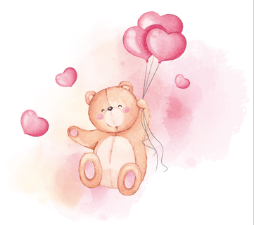 水彩手绘拿着爱心气球的小熊