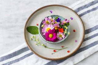 鲜花彩色花朵碟子摆盘简约摄影图