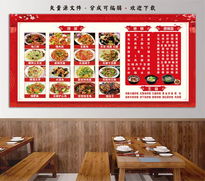 红色中国风餐饮美食饭店菜单价目表展板