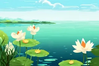 创意简约绿色清新国风莲花背景