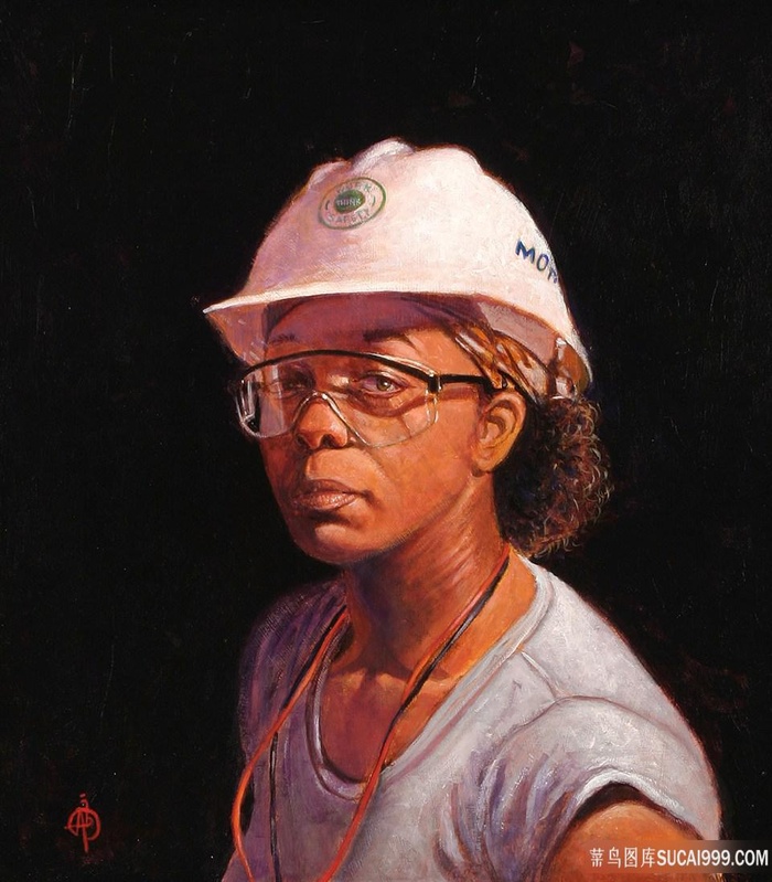 戴帽子女士肖像油画