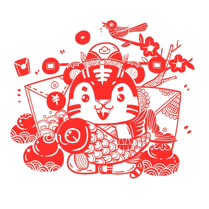 2022新年吉祥春节剪纸生肖虎年晚会插画透明免抠图ai矢量设计素材psd模版下载