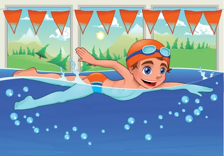 卡通游泳小孩