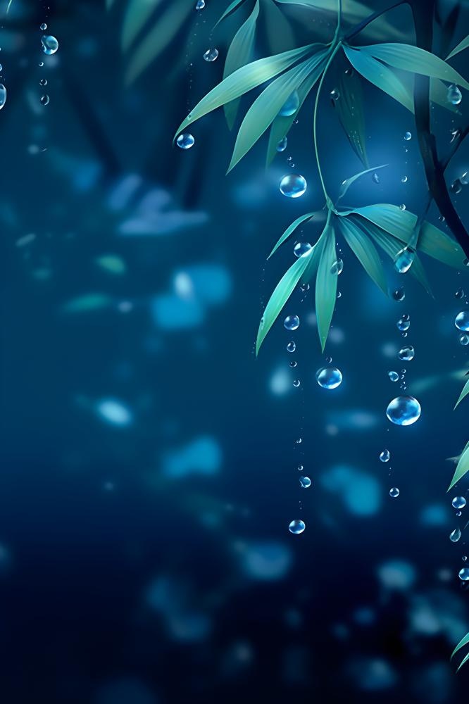 树叶蓝色雨滴简约清新背景(2400x3600)