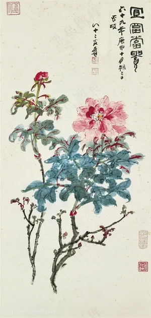 张大千手绘花卉花枝装饰画